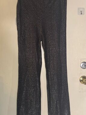 Black Shimmery High-Rise Flare Pants